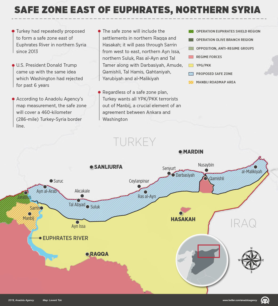 An infographic released by Turkey’s Anadolu Agency on 16 January shows the proposed ‘safe zone’ in northeast Syria. (Anadolu Agency)