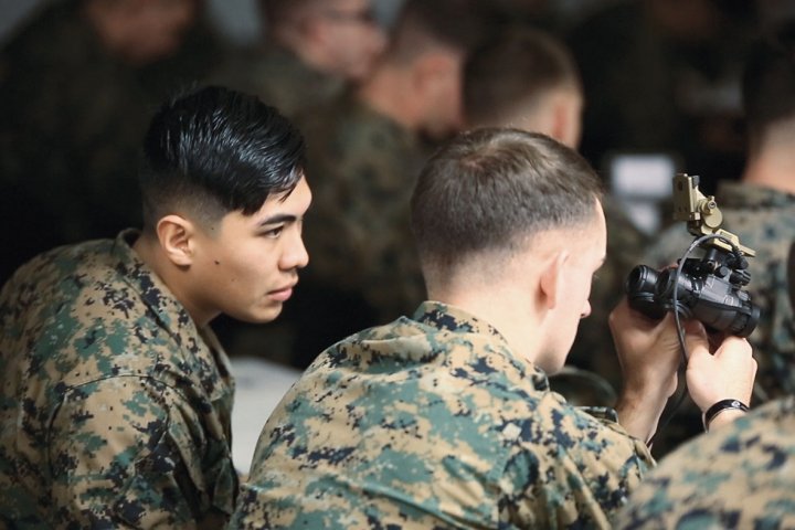 Marines took delivery of Squad Binocular Night Vision Goggles that are expected to enhance the infantry’s lethality and situational awareness in reduced visibility. (USMC photo by Joseph Neigh)
