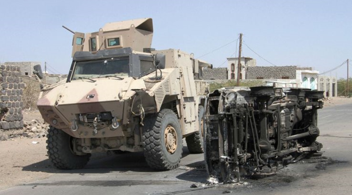 A Nimr N35 is seen in the Yemeni coastal town of Al-Mukha soon after it was captured in February 2017.