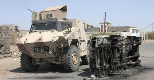 A Nimr N35 is seen in the Yemeni coastal town of Al-Mukha soon after it was captured in February 2017.