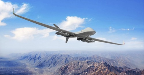 The RAF's future Protector RG Mk1 RPAS equipped with the MBDA Brimstone 3 precision strike missile and Raytheon Paveway IV precision-guided munition.