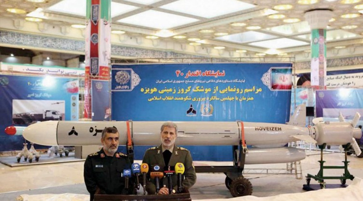 The Hoveizeh long-range ground-launched cruise missile was unveiled during the Eghtedar 40 defence exhibition in Tehran on 2 February. The display model had a larger engine than the Soumar missile unveiled in 2015.