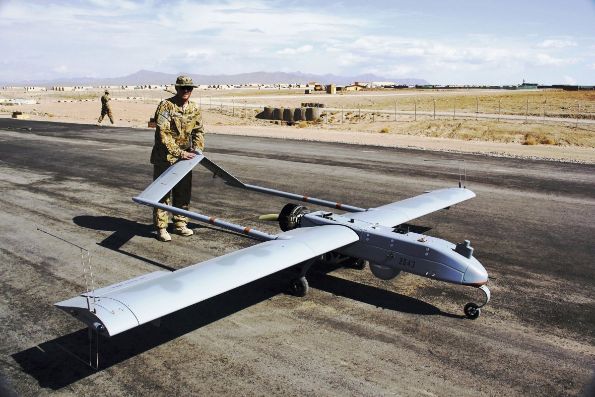 Seen here being operated in Afghanistan in 2011, the RQ-7 Shadow is the workhorse of the US military’s tactical UAV fleet. The US Army is currently looking for a replacement. (IHS Markit/Gareth Jennings)