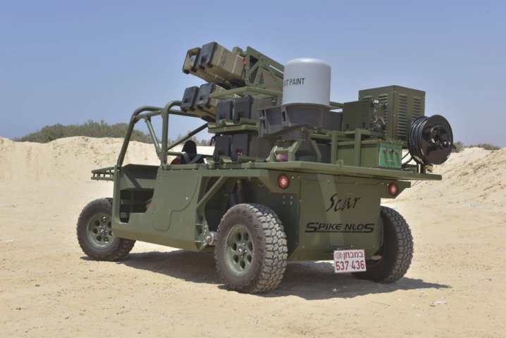An eight-round Spike NLOS missile launcher is seen mounted on a Tomcar TE. (Rafael Advanced Defense Systems)