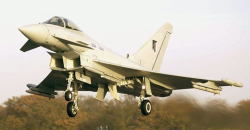 A Royal Air Force Typhoon armed with an MBDA Meteor BVRAAM missile. The RSAF signed a contract in 2015 for its Typhoon aircraft to receive the Meteor BVRAAM system.