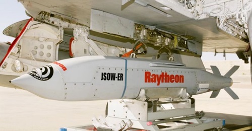 Seen about to be fitted to an A-4 test aircraft, the JSOW-ER is to be internally carried by the F-35A and F-35C.
