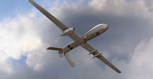 Artist rendering of the Silent CROW podded system mounted on a Gray Eagle UAS.