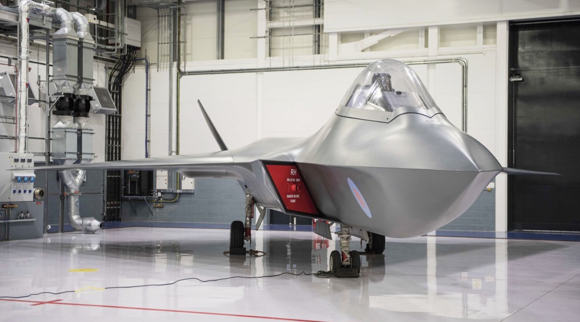 As part of the project to develop the next-generation Tempest future fighter (pictured as a mock-up), the UK is planning to team the aircraft with unmanned wingmen that will be compatible with future carrier operations.