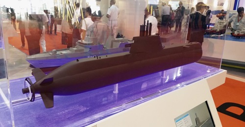 A model of the Type 218SG on display at IMDEX 2017. The first-of-class was launched on 18 February 2019.