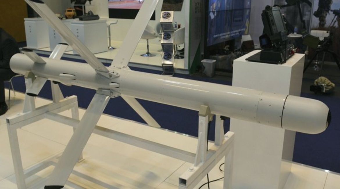 The RALAS missile on display at IDEX 2019 with the control unit behind.