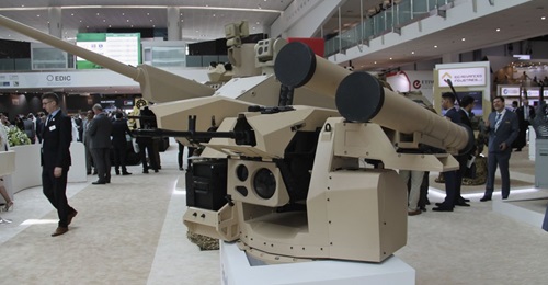 The latest Aselsan Serdar ATMLS armed with mock ups of Russian 7.62 mm and 12.7 mm machine guns and a twin launcher for anti-tank guided weapons.