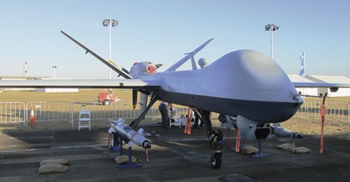 The GA-ASI Reaper unmanned aircraft at the Avalon Airshow 2017. The company launched its Team Reaper Australia partnership at the event to sell the platform to Australia, and has since added companies and defined roles.