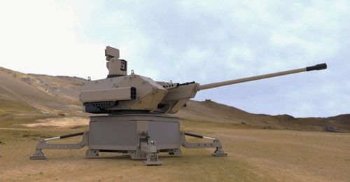 The 57 mm Desert Spider shown as it would be deployed to protect HVTs.