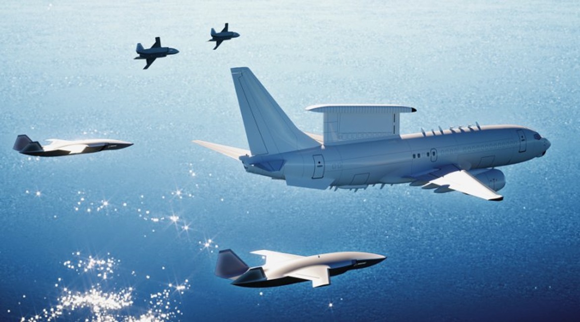 An artist's impression of the unmanned BATS operating in concert with an E-7A Wedgetail AEW&C aircraft.