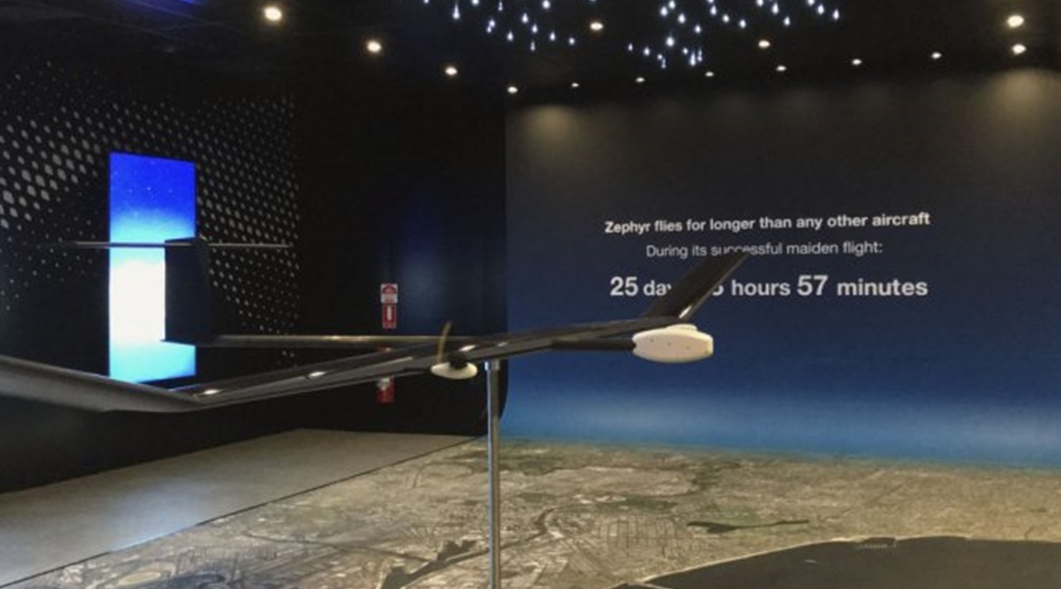 A model of the Zephyr HAPS pseudo satellite at the Avalon 2019 event.