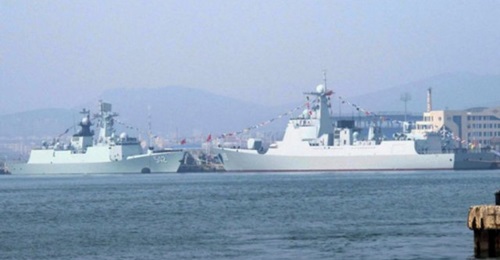 Images recently emerged on Chinese online forums indicating that the PLAN commissioned in late February a Type 052D destroyer (seen here on right hand side with pennant number 119) and a Type 54A frigate (on the left, with pennant number 542).