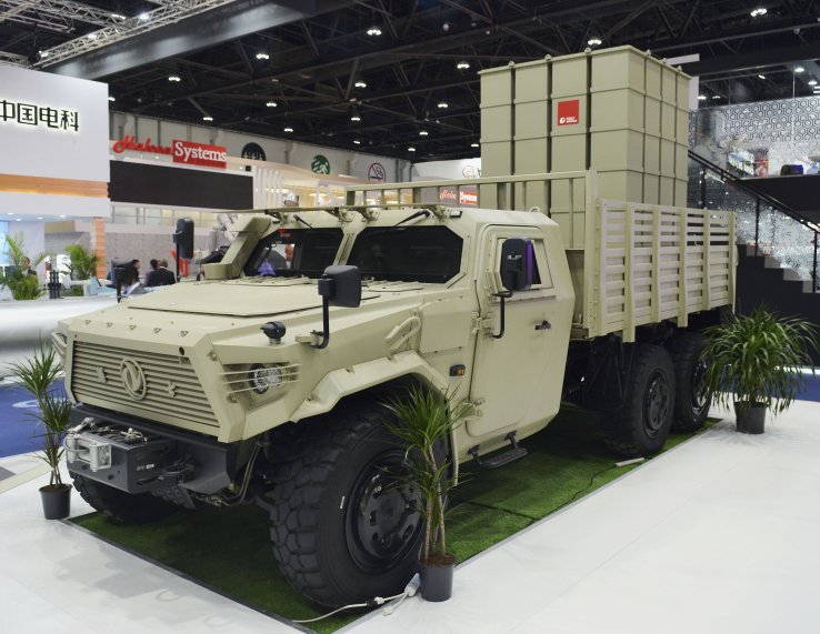 At IDEX 2019 Poly Defence showcased a 6×6 tactical missile system that is set to be adopted by the Chinese military, according to a company official. (IHS Markit/Patrick Allen)