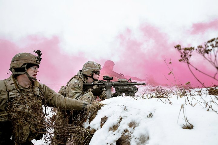 US soldiers participate in a live-fire training at Bemowo Piskie training area, Poland, in January. The exercise is intended to strengthen relationships among the allied nations and enhance combat readiness. As the US prepares for large-scale conflicts with China and Russia, its army is preparing to overhaul its organisational structure. (US Army)