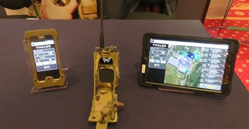 The Thales SquadNet with the SABRE android BMA hosted on a smartphone and a tablet and connected by Bluetooth.