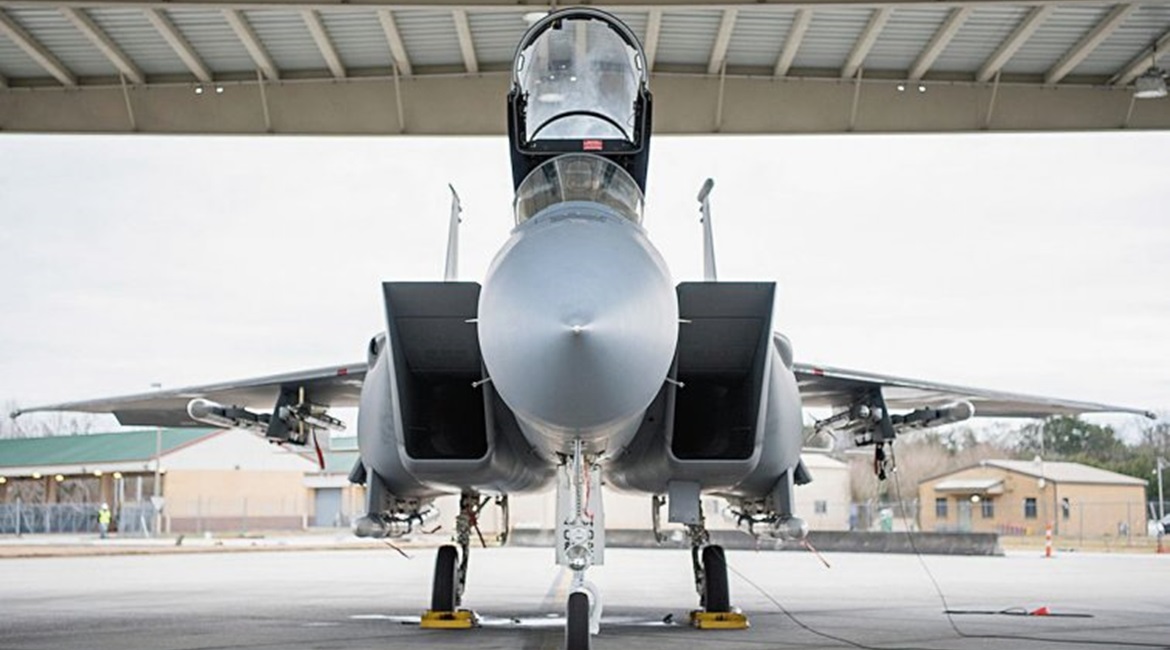 Pentagon leadership pushed the US Air Force to request F-15EX fighters as part of its fiscal year 2020 budget request to help diversify its tactical aircraft industrial base, among other reasons. Pictured is a F-15C with conformal fuel tanks.