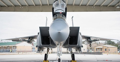 Pentagon leadership pushed the US Air Force to request F-15EX fighters as part of its fiscal year 2020 budget request to help diversify its tactical aircraft industrial base, among other reasons. Pictured is a F-15C with conformal fuel tanks.