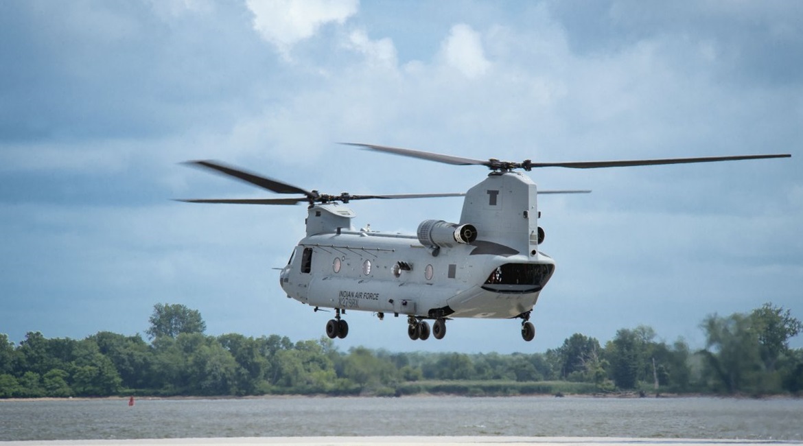 One of the Chinook helicopters for the IAF is seen here during pre-delivery trials. The first four of 15 such rotorcraft were inducted by the IAF on 25 March.