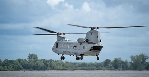 One of the Chinook helicopters for the IAF is seen here during pre-delivery trials. The first four of 15 such rotorcraft were inducted by the IAF on 25 March.