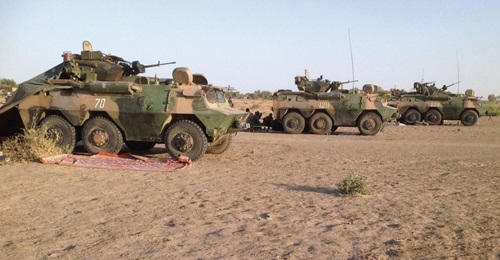 Four Chinese-made WZ523 armoured personnel carriers (APCs) are seen near Fotokol in northern Cameroon on 1 February 2015. They were probably part of a batch of 10 surplus vehicles delivered in 2007. The operation in early 2015 involved them driving acr...