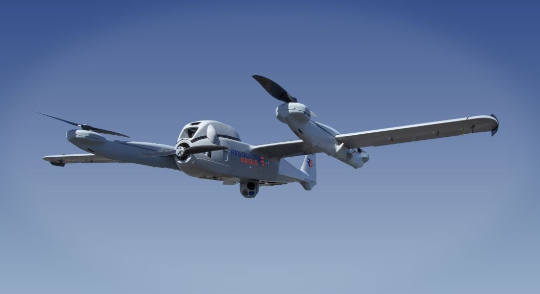 PAE ISR's Resolute Eagle Group 3 tactical UAV in its optional VTOL configuration. The company is promoting the aircraft at the 2019 LAAD Defence and Security exposition in Rio de Janeiro. (PAE ISR)
