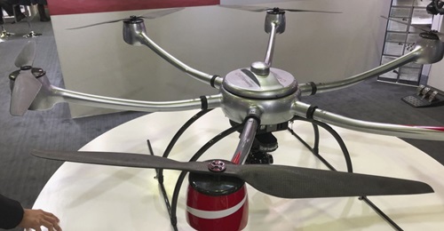 ST Engineering's hexacopter DrN-15 UAV on display at the 2019 LAAD Defence and Security exposition