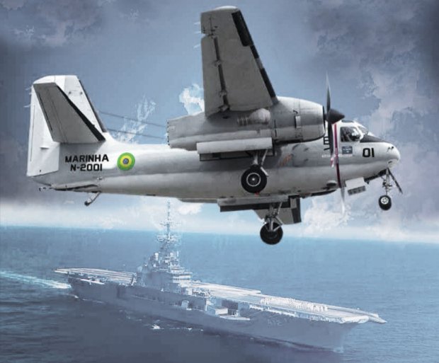 
        An artist's impression of KC-2 overflying the Brazilian aircraft carrier
        São Paulo (Brazilian Navy)