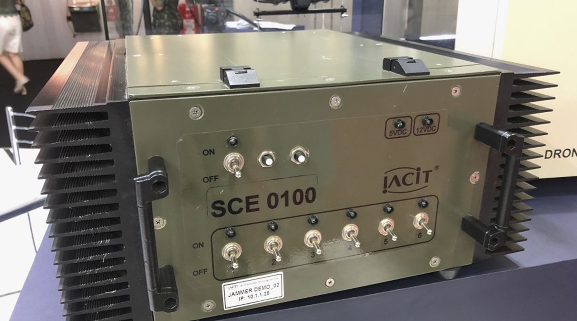 The military version of IACIT's DroneBlocker small to medium-sized UAV jammer on display at the 2019 LAAD Defence and Security exposition in Rio de Janiero.