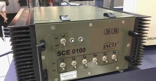 The military version of IACIT's DroneBlocker small to medium-sized UAV jammer on display at the 2019 LAAD Defence and Security exposition in Rio de Janiero.