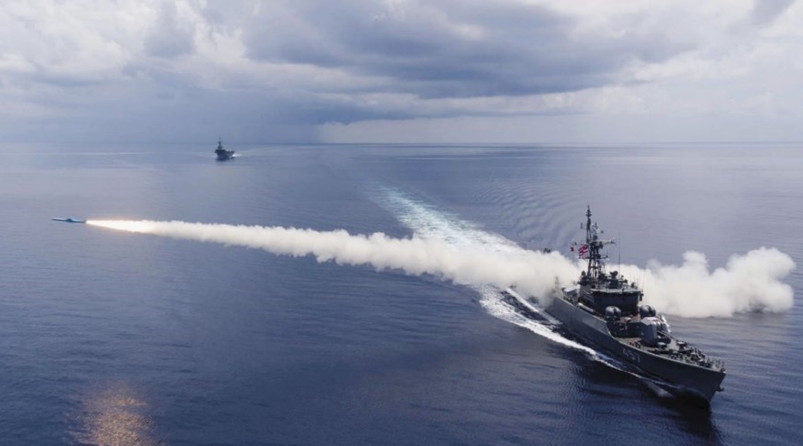 HTMS 
        
         firing the C-802A missile while in the Andaman Sea on 5 April.