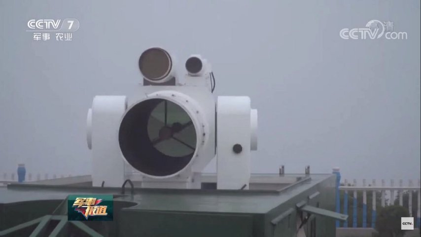 A screengrab from footage aired by CCTV showing what appears to be a prototype laser weapon being tested by the Chinese navy. (Via CCTV )
