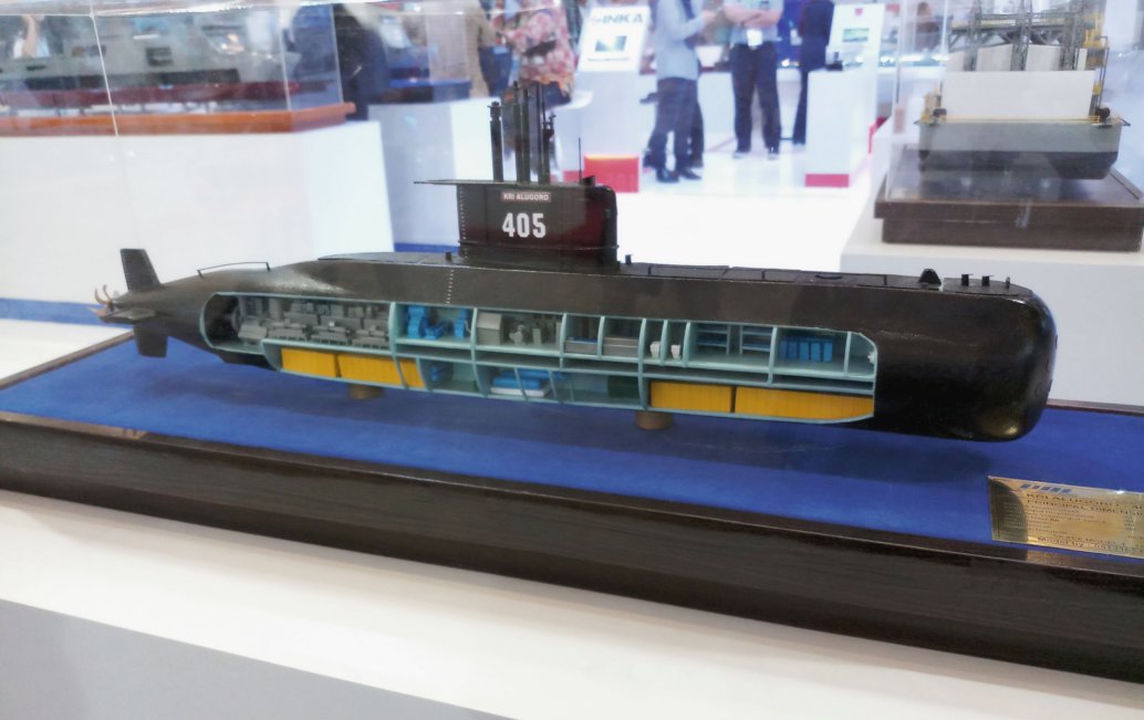 A cross-section model of the Nagapasa (Type 209/1400) submarine. Indonesia has signed a contract for three follow-on vessels to the class. (IHS Markit/Ridzwan Rahmat)