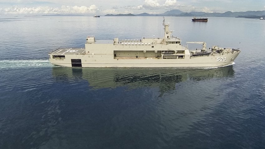 
        KRI
        Teluk Bintuni
        seen here during its sea trials. Indonesia has awarded a contract for an eighth and ninth vessel in the class.
       (PT Daya Radar Utama)