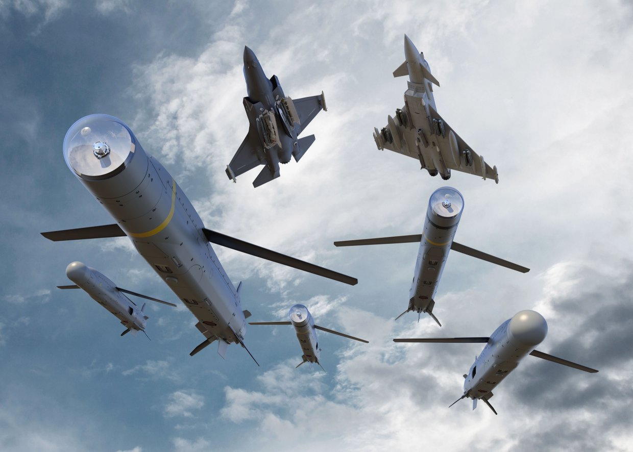 Artist’s rendering of the baseline SPEAR weapon, SPEAR-EW, and SPEAR-Glide launched from the F-35 and Eurofighter Typhoon platforms. (MBDA)