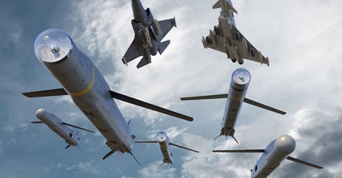Artist's rendering of the baseline SPEAR weapon, SPEAR-EW, and SPEAR-Glide launched from the F-35 and Eurofighter Typhoon platforms.