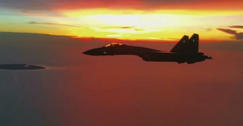 A PLAAF Su-35 fighter in 2018 taking part in what China described as a “joint combat patrol” over the South China Sea. Moscow said on 16 April that it had completed the delivery of 24 Su-35s to China.