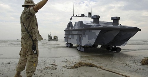 An artist's impression of the Marine Lizard USV during an amphibious landing operation.