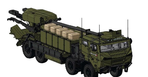 A drawing of the Nexter Systems CAESAR 155 mm/52 calibre SP artillery system, based on the Tatra 8×8 platform.