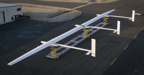A photo of the Aurora Flight Sciences Odysseus high-altitude pseudo-satellite (HAPS) solar-powered autonomous unmanned aerial vehicle (UAV), taken earlier in 2019. A model was on display at the AAAA 2019 summit.