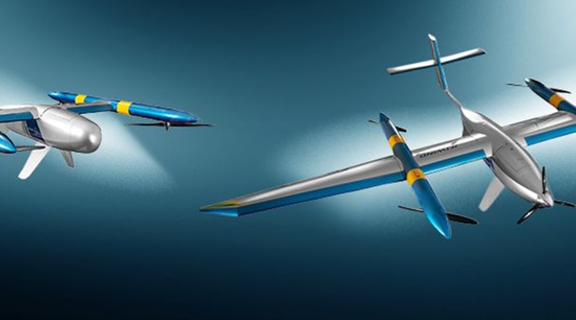 Artist's illustration of Jetwind Brasil Services and Technologies' 3-in-1 quadcopter UAV. The rotors pointing downward protect the rotors from light weather conditions.