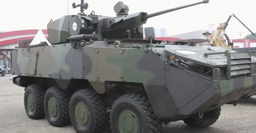 A Pandur II configured as an infantry fighting vehicle, seen here at the 2018 Indo Defence exhibition in Jakarta.