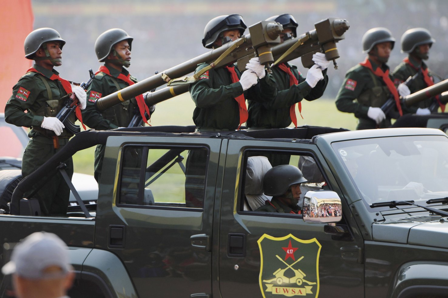 During a military parade held on 17 April the UWSA displayed Chinese-made equipment, including FN-6 MANPADSs. (Ye Aung Thu/AFP/Getty Images)