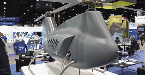Laflamme Aéro's LX300 tandem-rotor helicopter unmanned aerial vehicle (UAV) on display on 30 April at the 2019 AUVSI Xponential conference in Chicago.