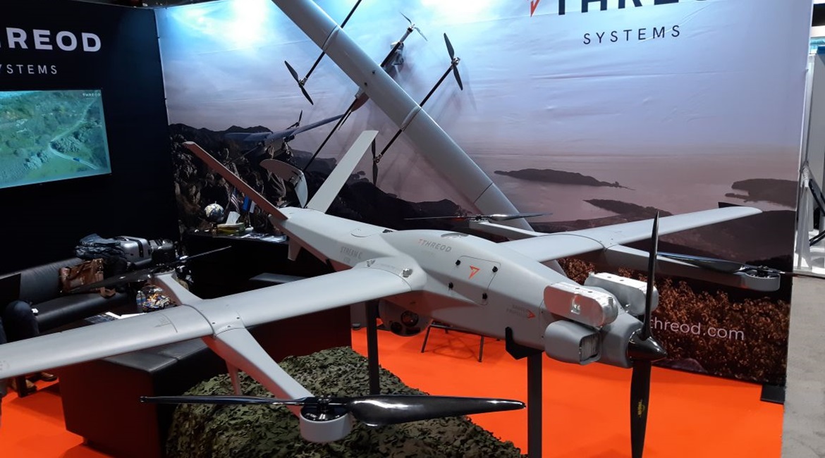Threod Systems' Stream C vertical takeoff and landing (VTOL) unmanned aerial vehicle (UAV) has roughly five hours endurance while the fixed-wing version has about six hours. The aircraft was on display on 2 May 2019 at the AUVSI Xponential conference i...
