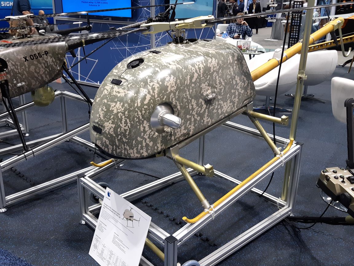 UAVOS’ UVH-290E unmanned helicopter aircraft that is part of the company’s Surveyor-H unmanned aerial system, on display on 2 May 2019 at the AUVSI Xponential convention in Chicago. (IHS Markit/Pat Host)