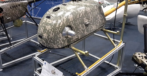 UAVOS' UVH-290E unmanned helicopter aircraft that is part of the company's Surveyor-H unmanned aerial system, on display on 2 May 2019 at the AUVSI Xponential convention in Chicago.